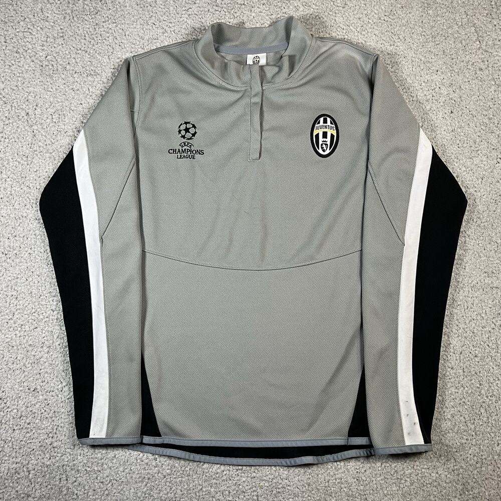 Juventus FC Track Jacket Men Small Gray Soccer Champions League 1/4 Zip Pullover